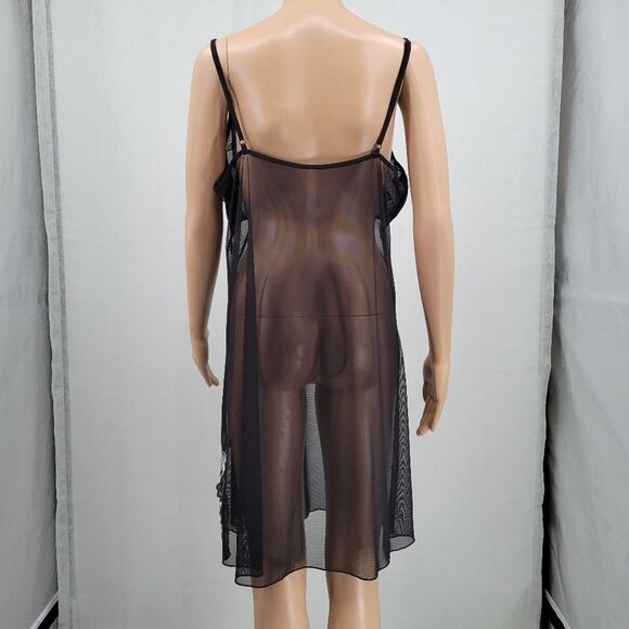 Donna L'oren Y2K Sheer Black Chemise with Gray Scale Floral Details - Picture 8 of 14